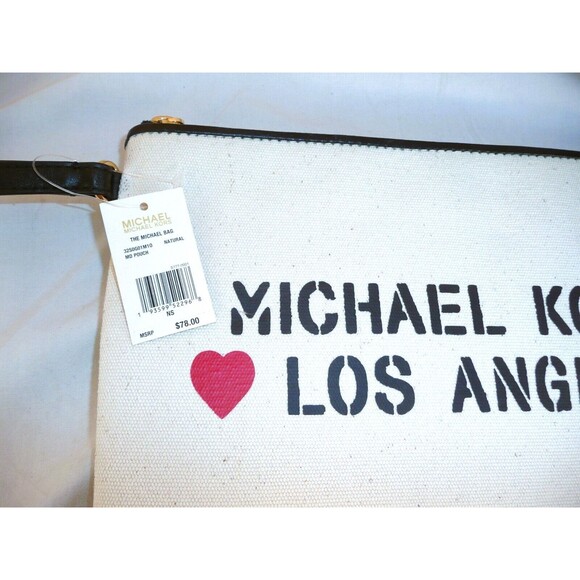 Michael Kors Pouch Love Los Angeles Natural Canvas Wristlet Purse Bag Clutch New - Picture 9 of 9
